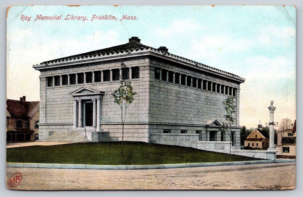 1907 Ray Memorial Library Franklin MA Divided Back Postcard Robbins Bros 9251